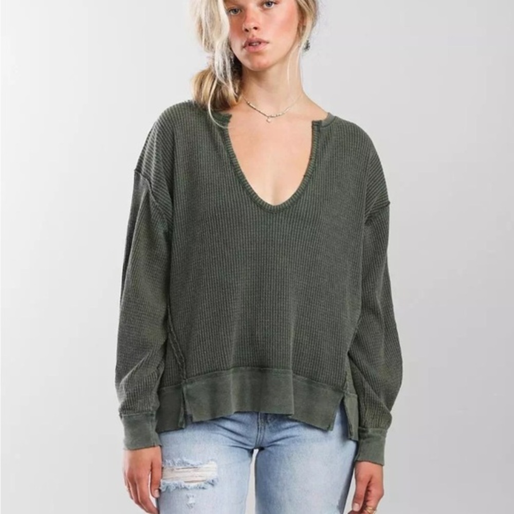 We The Free Olive V-Neck Sweater